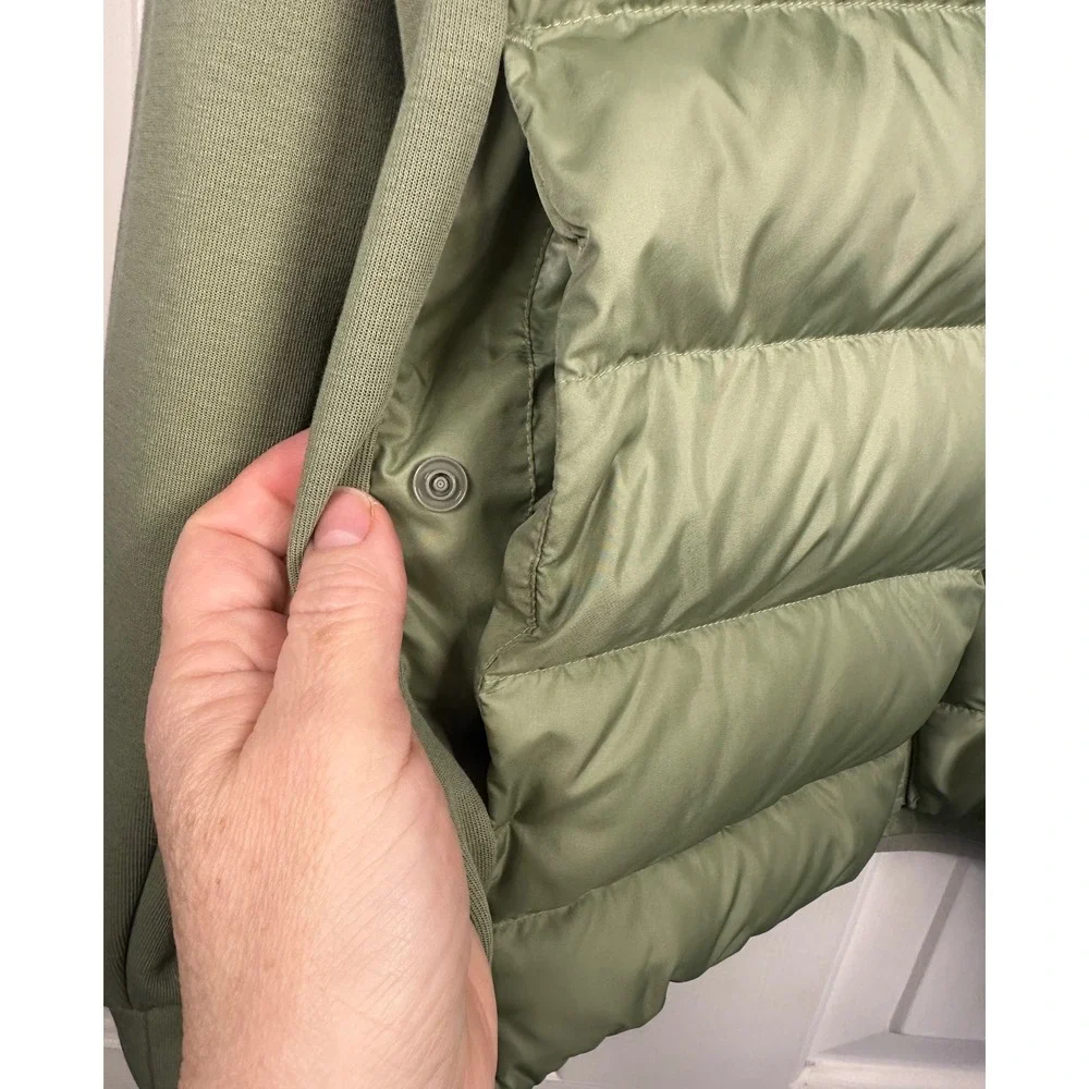 Adidas Essential Mens XL Hybrid Down Puffer Hoodie Jacket Green Full Zip Quilted
